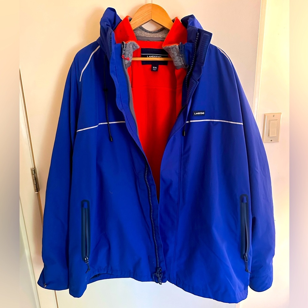 Lands End 3-in-1 Blue Winter Jacket with Orange Lining